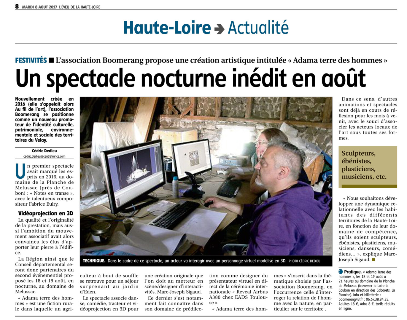 Presse Spectacle ADAMA 2017 de Marc joseph SIGAUD